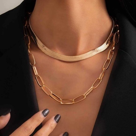 Unique 14K Gold Necklace Layered - Picture 2 of 2